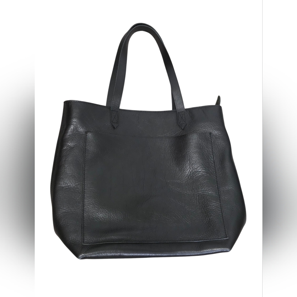 Madewell Medium Pocket Transport Tote Black Leather Unlined Bag
